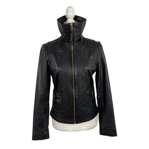 Michael Kors Missy Wing Collar Black Leather Moto Jacket Size XS $695